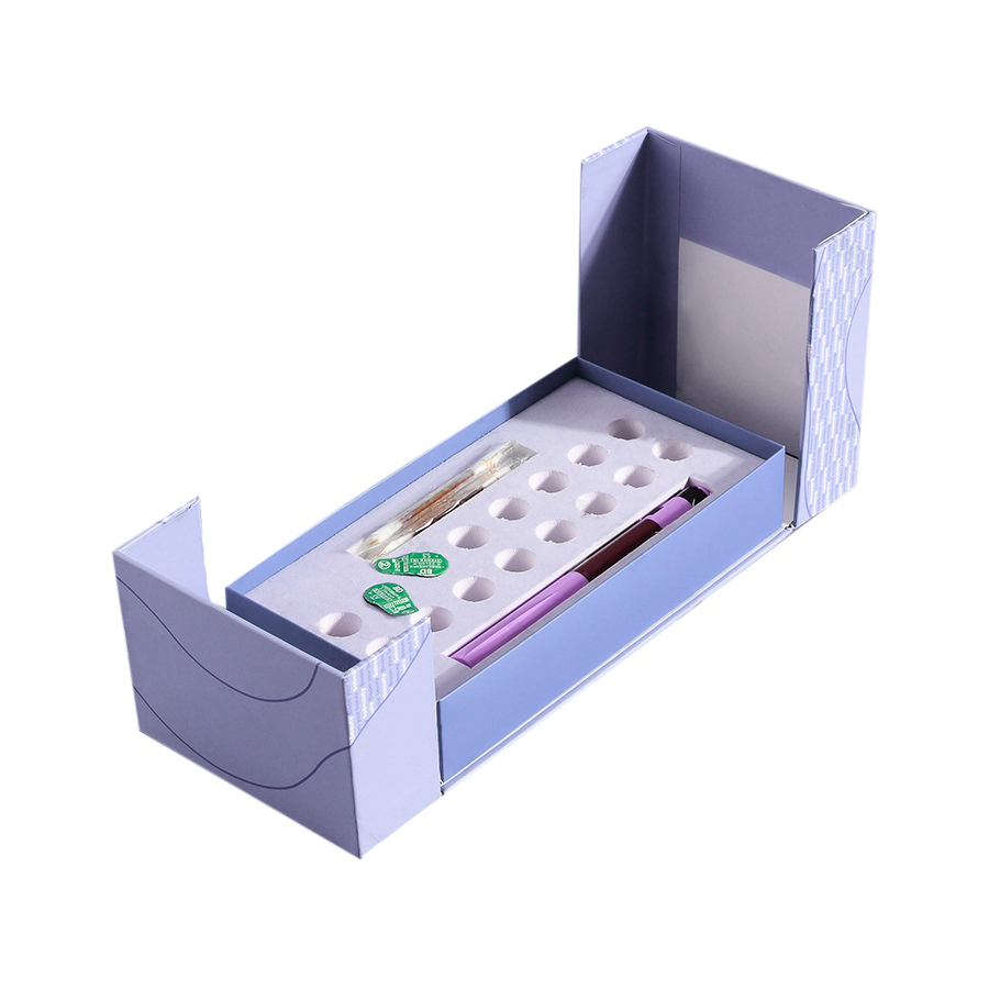 Purple double door cosmetic gift box with custom molded EVA foam insert for beauty tools packaging